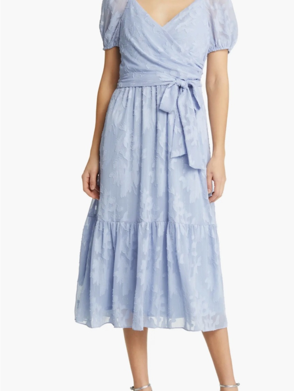 julia jordan Light Blue Wrap Midi Dress with Puff Sleeves